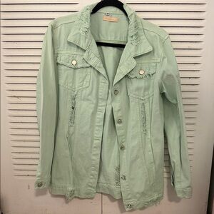 Mint Green Denim Destroyed Jacket #043